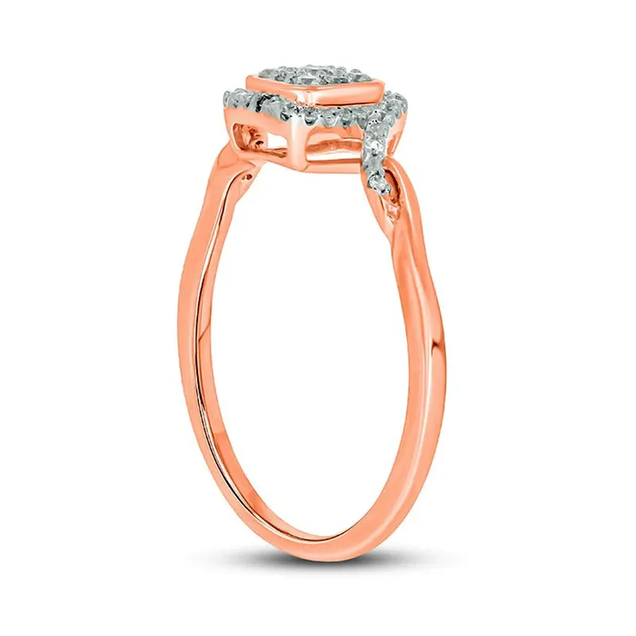 Goldia Rings 017 CT TW Composite Cushion Natural Diamond Frame Split Shank Promise Ring in Sterling Silver with Solid 14K Rose Gold Plate Goldia Rings 017 CT TW Composite Cushion Natural Diamond Frame Split Shank Promise Ring in Sterling Silver with Solid 14K Rose Gold Plate