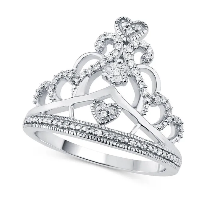 Goldia Rings 017 CT TW Natural Diamond Antique VintageStyle Heart Crown Ring in Sterling Silver Goldia Rings 017 CT TW Natural Diamond Antique VintageStyle Heart Crown Ring in Sterling Silver