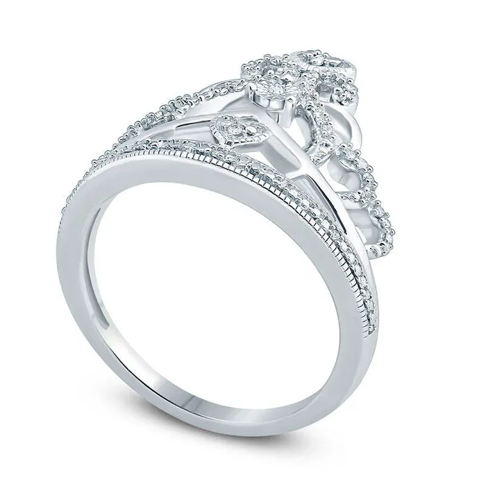 Goldia Rings 017 CT TW Natural Diamond Antique VintageStyle Heart Crown Ring in Sterling Silver Goldia Rings 017 CT TW Natural Diamond Antique VintageStyle Heart Crown Ring in Sterling Silver