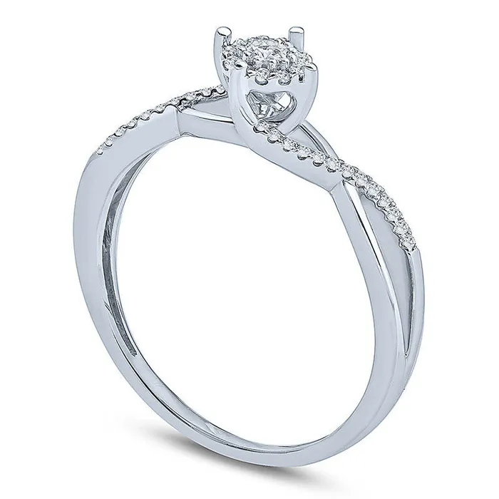 Goldia Rings 017 CT TW Natural Diamond Frame Bypass Twist Promise Ring in Sterling Silver