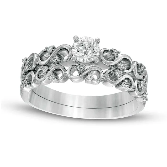 Goldia Rings 025 CT TW Natural Diamond Infinity Bridal Engagement Ring Set in Solid 10K White Gold Goldia Rings 025 CT TW Natural Diamond Infinity Bridal Engagement Ring Set in Solid 10K White Gold