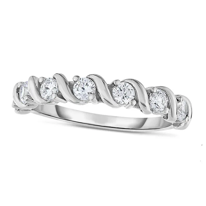 Goldia Rings 033 CT TW Natural Diamond Seven Stone S Anniversary Band in Solid 14K White Gold