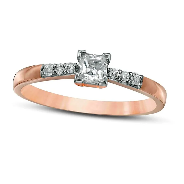 Goldia Rings 033 CT TW PrincessCut Natural Diamond Engagement Ring in Solid 10K Rose Gold Goldia Rings 033 CT TW PrincessCut Natural Diamond Engagement Ring in Solid 10K Rose Gold