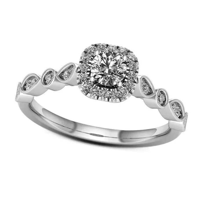 Goldia Rings 038 CT TW Natural Diamond Cushion Frame Alternating Shaped Shank Antique VintageStyle Engagement Ring in Solid 14K White Gold Goldia Rings 038 CT TW Natural Diamond Cushion Frame Alternating Shaped Shank Antique VintageStyle Engagement Ring in Solid 14K White Gold