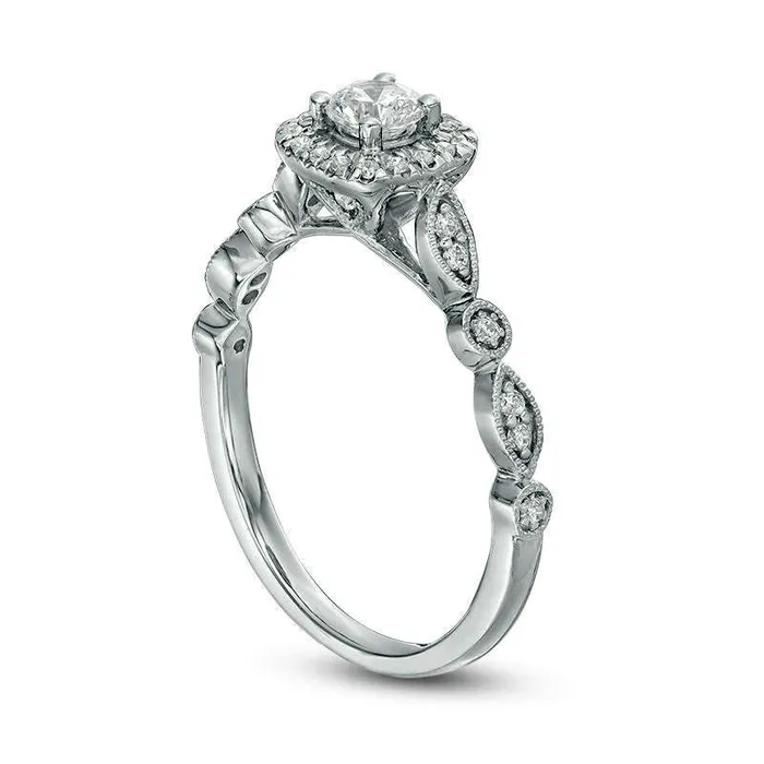 Goldia Rings 038 CT TW Natural Diamond Cushion Frame Alternating Shaped Shank Antique VintageStyle Engagement Ring in Solid 14K White Gold Goldia Rings 038 CT TW Natural Diamond Cushion Frame Alternating Shaped Shank Antique VintageStyle Engagement Ring in Solid 14K White Gold