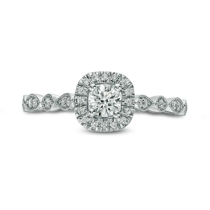 Goldia Rings 038 CT TW Natural Diamond Cushion Frame Alternating Shaped Shank Antique VintageStyle Engagement Ring in Solid 14K White Gold Goldia Rings 038 CT TW Natural Diamond Cushion Frame Alternating Shaped Shank Antique VintageStyle Engagement Ring in Solid 14K White Gold
