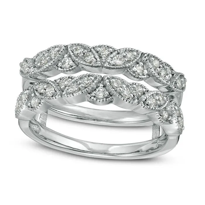 Goldia Rings 038 CT TW Natural Diamond Leaves Antique VintageStyle Ring Solitaire Enhancer in Sterling Silver Goldia Rings 038 CT TW Natural Diamond Leaves Antique VintageStyle Ring Solitaire Enhancer in Sterling Silver