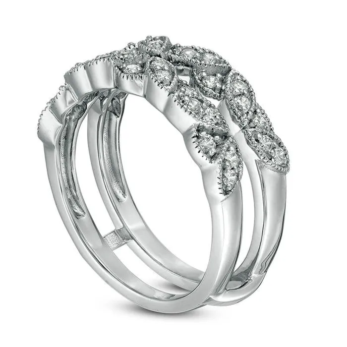 Goldia Rings 038 CT TW Natural Diamond Leaves Antique VintageStyle Ring Solitaire Enhancer in Sterling Silver Goldia Rings 038 CT TW Natural Diamond Leaves Antique VintageStyle Ring Solitaire Enhancer in Sterling Silver