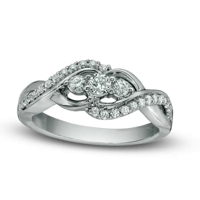 Goldia Rings 038 CT TW Natural Diamond Three Stone Loop Bypass Ring in Solid 10K White Gold Goldia Rings 038 CT TW Natural Diamond Three Stone Loop Bypass Ring in Solid 10K White Gold