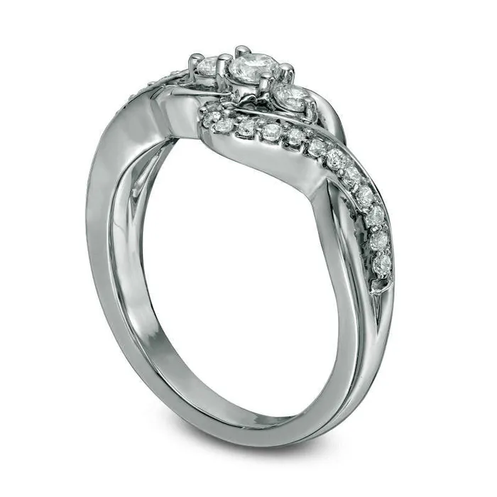 Goldia Rings 038 CT TW Natural Diamond Three Stone Loop Bypass Ring in Solid 10K White Gold Goldia Rings 038 CT TW Natural Diamond Three Stone Loop Bypass Ring in Solid 10K White Gold