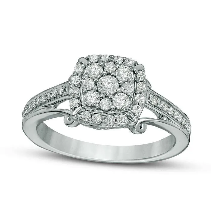 Goldia Rings 050 CT TW Composite Natural Diamond Cushion Frame Engagement Ring in Solid 14K White Gold Goldia Rings 050 CT TW Composite Natural Diamond Cushion Frame Engagement Ring in Solid 14K White Gold