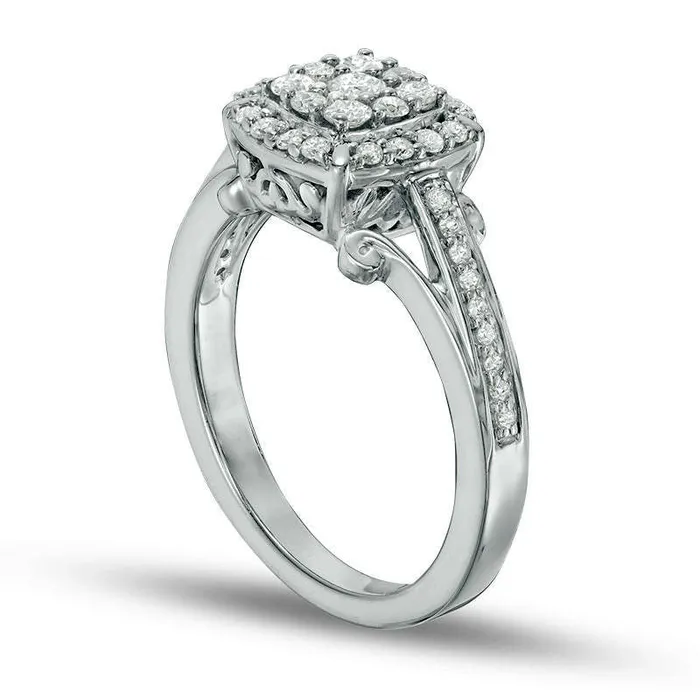 Goldia Rings 050 CT TW Composite Natural Diamond Cushion Frame Engagement Ring in Solid 14K White Gold Goldia Rings 050 CT TW Composite Natural Diamond Cushion Frame Engagement Ring in Solid 14K White Gold