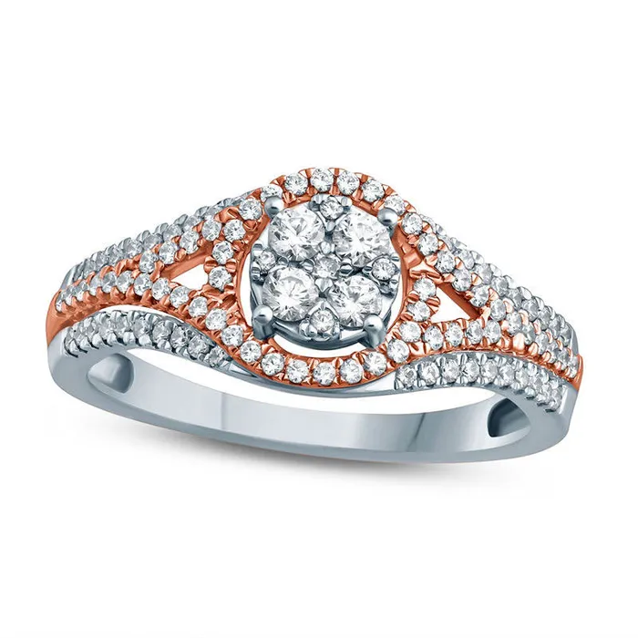 Goldia Rings 050 CT TW Composite Natural Diamond Frame Bypass Split Shank Engagement Ring in Solid 10K TwoTone Gold Goldia Rings 050 CT TW Composite Natural Diamond Frame Bypass Split Shank Engagement Ring in Solid 10K TwoTone Gold