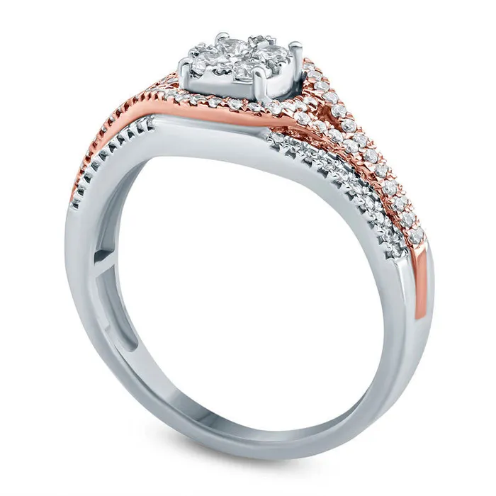 Goldia Rings 050 CT TW Composite Natural Diamond Frame Bypass Split Shank Engagement Ring in Solid 10K TwoTone Gold Goldia Rings 050 CT TW Composite Natural Diamond Frame Bypass Split Shank Engagement Ring in Solid 10K TwoTone Gold