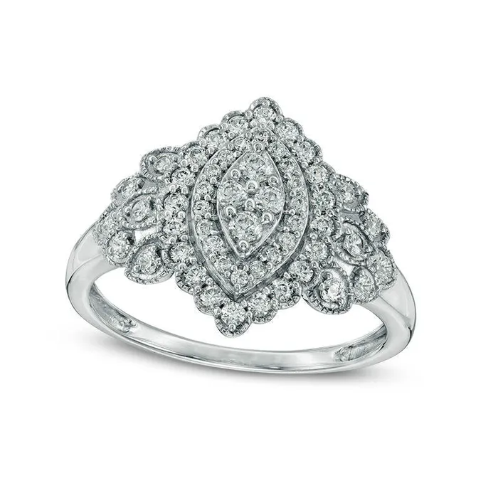 Goldia Rings 050 CT TW Composite Natural Diamond Marquise Frame Antique VintageStyle Ring in Solid 10K White Gold Goldia Rings 050 CT TW Composite Natural Diamond Marquise Frame Antique VintageStyle Ring in Solid 10K White Gold