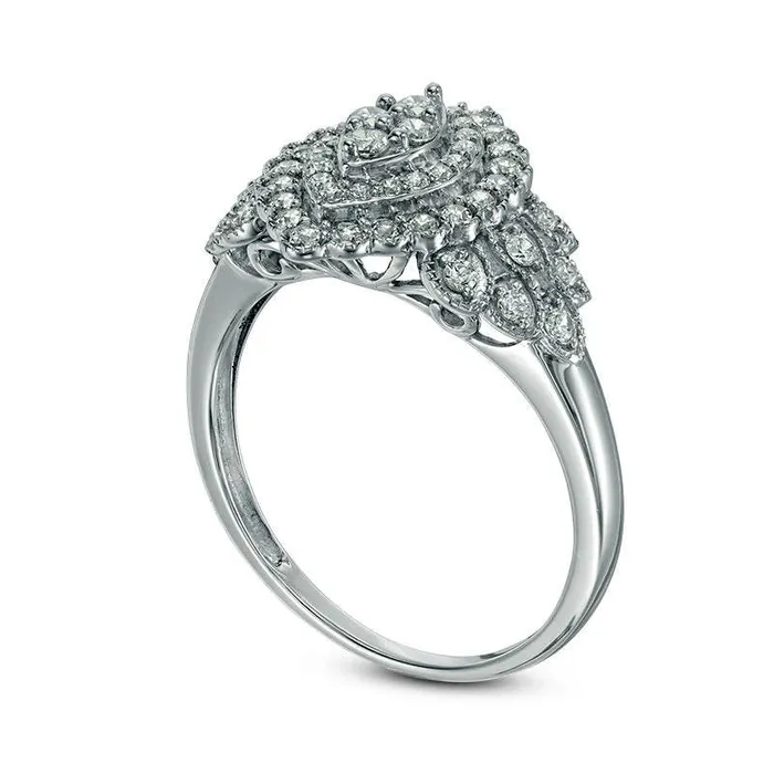 Goldia Rings 050 CT TW Composite Natural Diamond Marquise Frame Antique VintageStyle Ring in Solid 10K White Gold Goldia Rings 050 CT TW Composite Natural Diamond Marquise Frame Antique VintageStyle Ring in Solid 10K White Gold