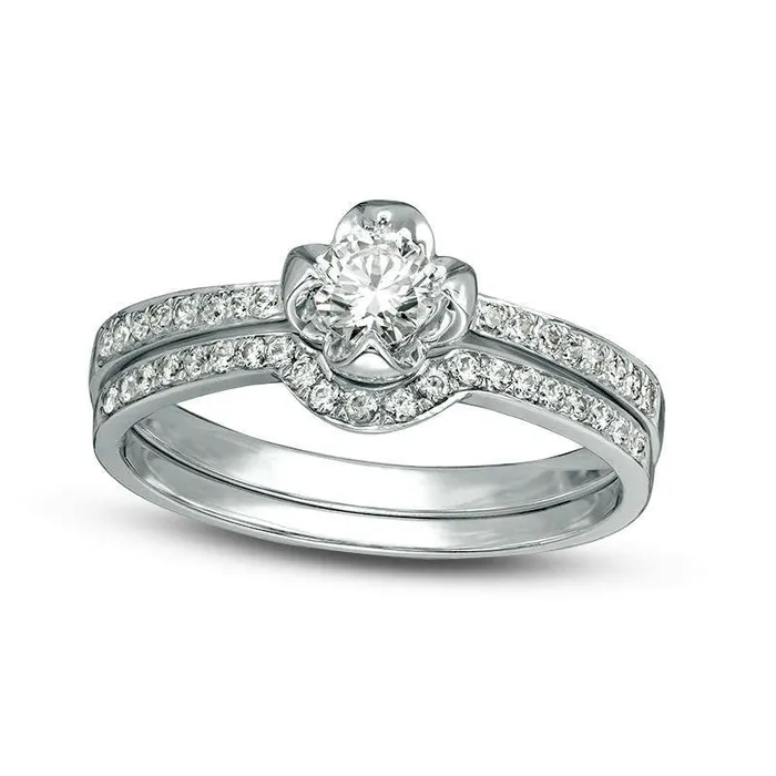 Goldia Rings 050 CT TW Natural Diamond Flower Bridal Engagement Ring Set in Solid 14K White Gold Goldia Rings 050 CT TW Natural Diamond Flower Bridal Engagement Ring Set in Solid 14K White Gold