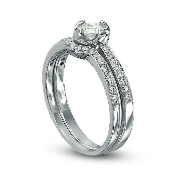Goldia Rings 050 CT TW Natural Diamond Flower Bridal Engagement Ring Set in Solid 14K White Gold Goldia Rings 050 CT TW Natural Diamond Flower Bridal Engagement Ring Set in Solid 14K White Gold
