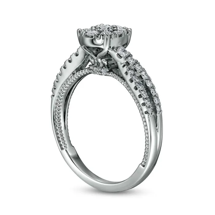 Goldia Rings 063 CT TW Composite Oval Natural Diamond Crossover Shank Engagement Ring in Solid 14K White Gold Goldia Rings 063 CT TW Composite Oval Natural Diamond Crossover Shank Engagement Ring in Solid 14K White Gold