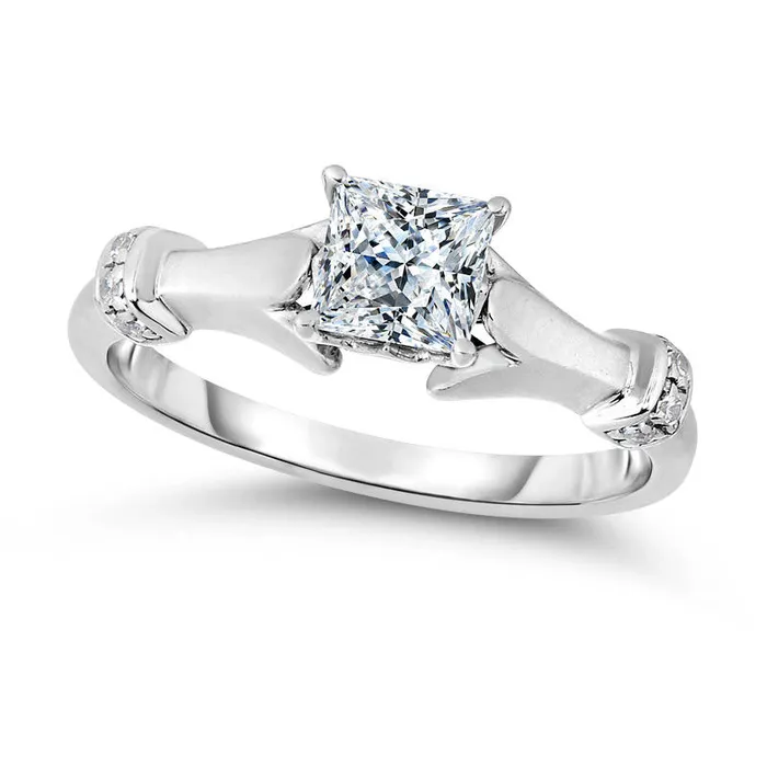 Goldia Rings 075 CT TW PrincessCut Natural Diamond Collar Engagement Ring in Solid 14K White Gold Goldia Rings 075 CT TW PrincessCut Natural Diamond Collar Engagement Ring in Solid 14K White Gold