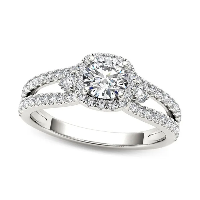 Goldia Rings 088 CT TW Natural Diamond Cushion Frame Split Shank Engagement Ring in Solid 14K White Gold Goldia Rings 088 CT TW Natural Diamond Cushion Frame Split Shank Engagement Ring in Solid 14K White Gold