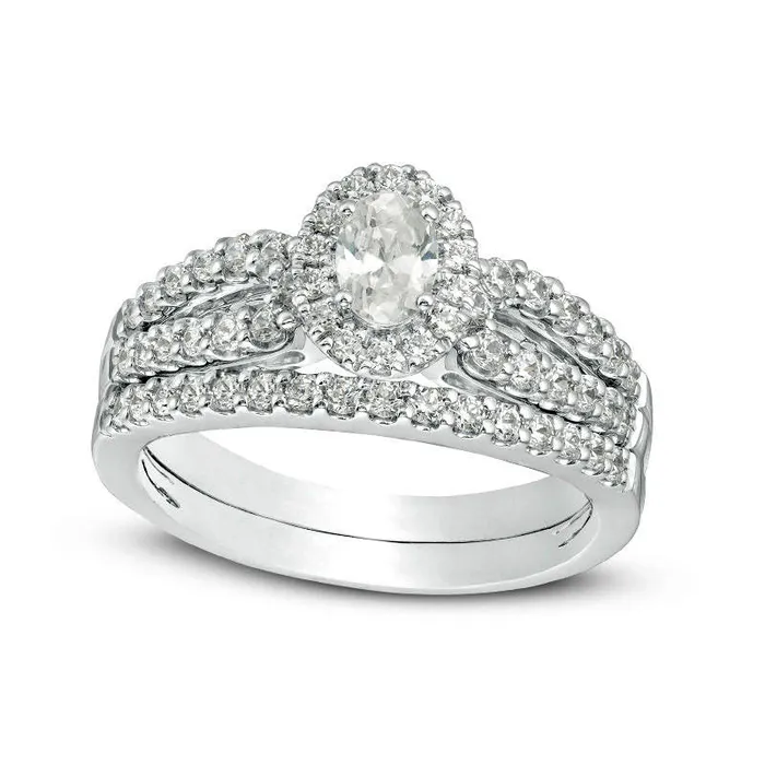 Goldia Rings 10 CT TW Certified Oval Natural Diamond Frame Split Shank Bridal Engagement Ring Set in Solid 14K White Gold II1 Goldia Rings 10 CT TW Certified Oval Natural Diamond Frame Split Shank Bridal Engagement Ring Set in Solid 14K White Gold II1
