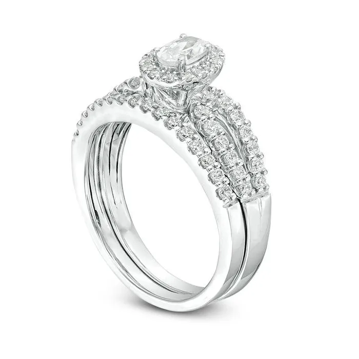 Goldia Rings 10 CT TW Certified Oval Natural Diamond Frame Split Shank Bridal Engagement Ring Set in Solid 14K White Gold II1 Goldia Rings 10 CT TW Certified Oval Natural Diamond Frame Split Shank Bridal Engagement Ring Set in Solid 14K White Gold II1