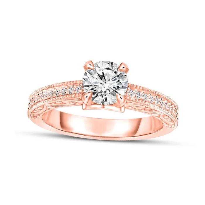 Goldia Rings 10 CT TW Natural Diamond Antique VintageStyle Engagement Ring in Solid 14K Rose Gold Goldia Rings 10 CT TW Natural Diamond Antique VintageStyle Engagement Ring in Solid 14K Rose Gold