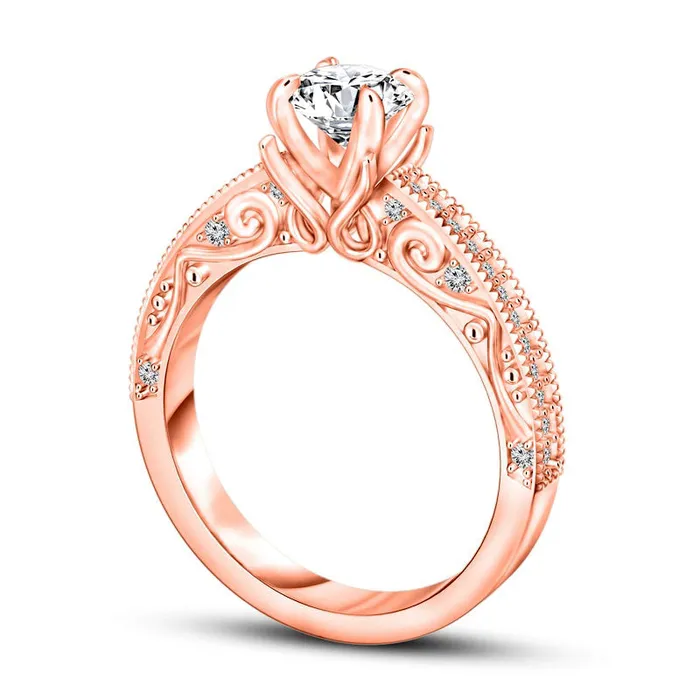 Goldia Rings 10 CT TW Natural Diamond Antique VintageStyle Engagement Ring in Solid 14K Rose Gold Goldia Rings 10 CT TW Natural Diamond Antique VintageStyle Engagement Ring in Solid 14K Rose Gold