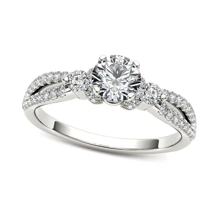 Goldia Rings 10 CT TW Natural Diamond Collared Split Shank Engagement Ring in Solid 14K White Gold Goldia Rings 10 CT TW Natural Diamond Collared Split Shank Engagement Ring in Solid 14K White Gold