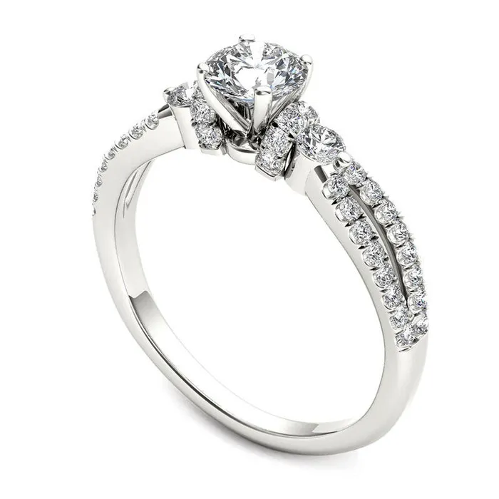 Goldia Rings 10 CT TW Natural Diamond Collared Split Shank Engagement Ring in Solid 14K White Gold Goldia Rings 10 CT TW Natural Diamond Collared Split Shank Engagement Ring in Solid 14K White Gold