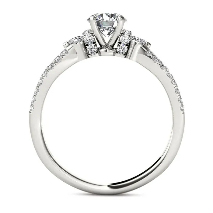 Goldia Rings 10 CT TW Natural Diamond Collared Split Shank Engagement Ring in Solid 14K White Gold Goldia Rings 10 CT TW Natural Diamond Collared Split Shank Engagement Ring in Solid 14K White Gold