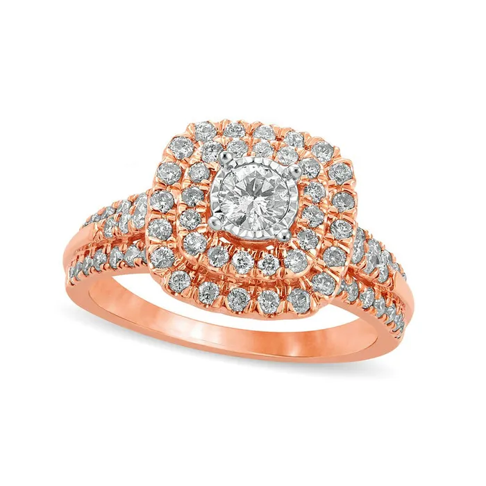 Goldia Rings 10 CT TW Natural Diamond Double Cushion Frame Engagement Ring in Solid 10K Rose Gold Goldia Rings 10 CT TW Natural Diamond Double Cushion Frame Engagement Ring in Solid 10K Rose Gold