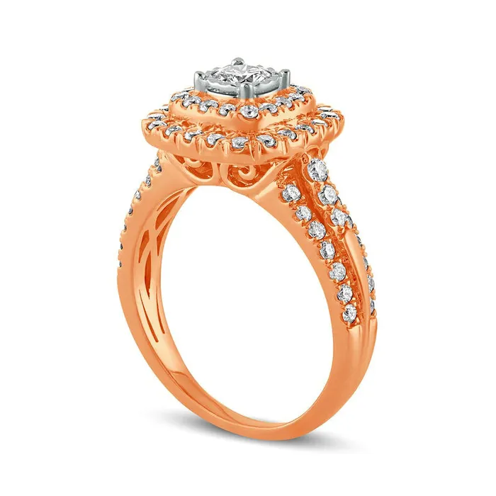 Goldia Rings 10 CT TW Natural Diamond Double Cushion Frame Engagement Ring in Solid 10K Rose Gold Goldia Rings 10 CT TW Natural Diamond Double Cushion Frame Engagement Ring in Solid 10K Rose Gold