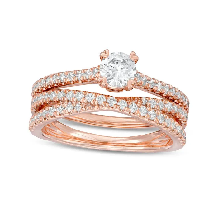 Goldia Rings 10 CT TW Natural Diamond MultiRow Crossover Bridal Engagement Ring Set in Solid 14K Rose Gold Goldia Rings 10 CT TW Natural Diamond MultiRow Crossover Bridal Engagement Ring Set in Solid 14K Rose Gold