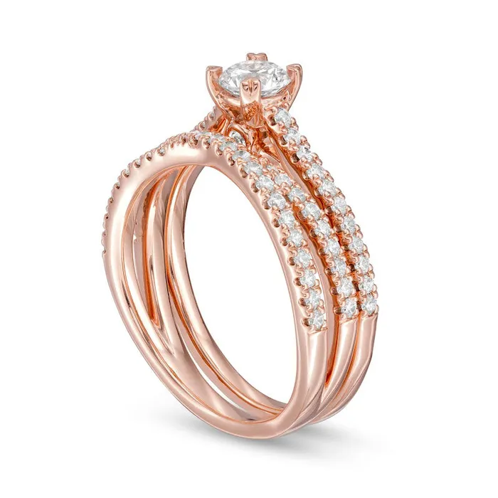 Goldia Rings 10 CT TW Natural Diamond MultiRow Crossover Bridal Engagement Ring Set in Solid 14K Rose Gold Goldia Rings 10 CT TW Natural Diamond MultiRow Crossover Bridal Engagement Ring Set in Solid 14K Rose Gold