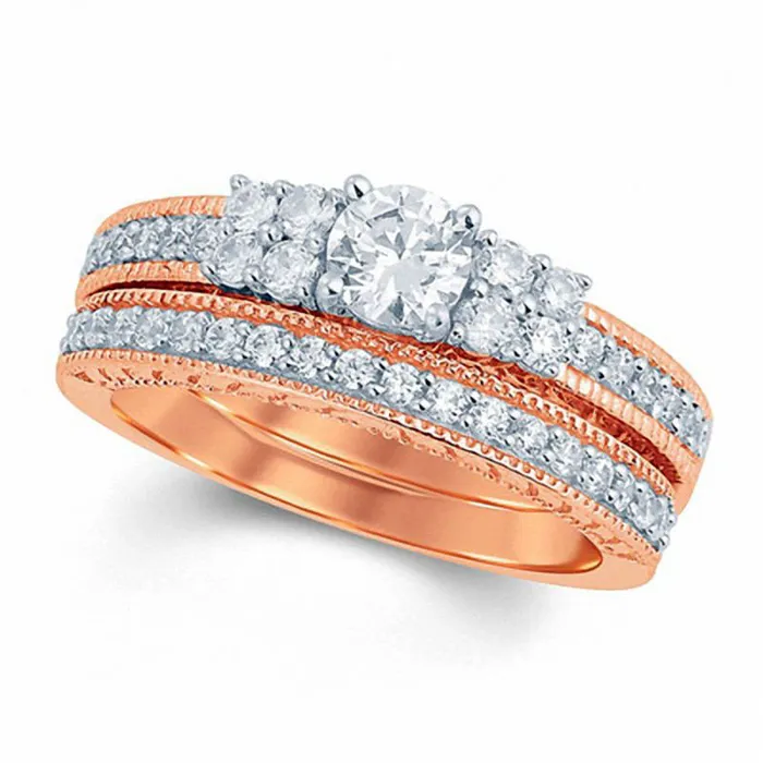 Goldia Rings 10 CT TW Natural Diamond QuadCollared Bridal Engagement Ring Set in Solid 14K Rose Gold Goldia Rings 10 CT TW Natural Diamond QuadCollared Bridal Engagement Ring Set in Solid 14K Rose Gold