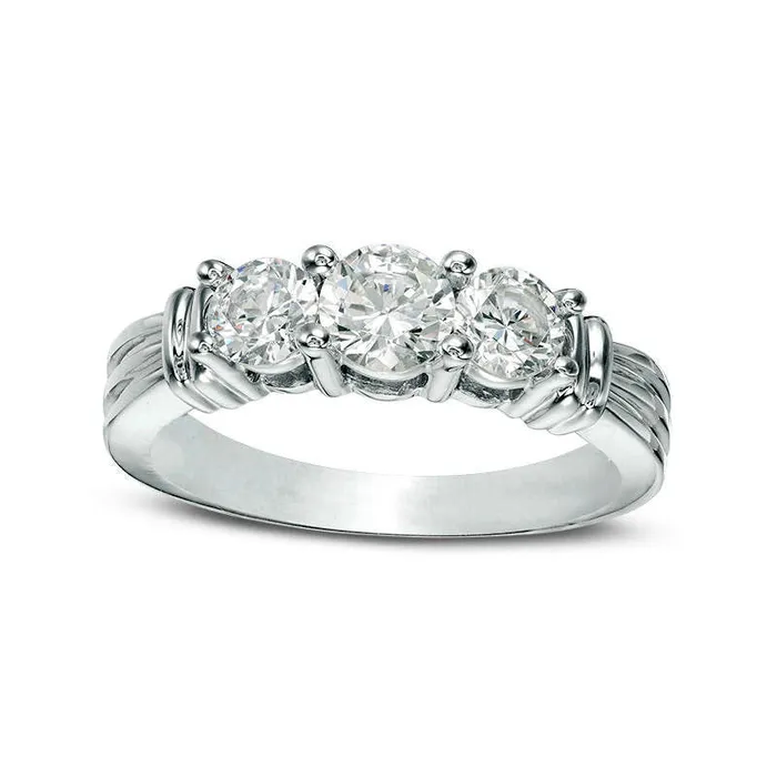 Goldia Rings 10 CT TW Natural Diamond Three Stone Collar Engagement Ring in Solid 14K White Gold Goldia Rings 10 CT TW Natural Diamond Three Stone Collar Engagement Ring in Solid 14K White Gold