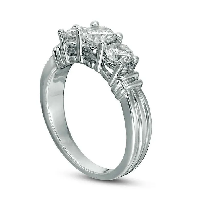 Goldia Rings 10 CT TW Natural Diamond Three Stone Collar Engagement Ring in Solid 14K White Gold Goldia Rings 10 CT TW Natural Diamond Three Stone Collar Engagement Ring in Solid 14K White Gold