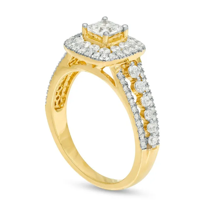 Goldia Rings 125 CT TW PrincessCut Natural Diamond Cushion Frame Engagement Ring in Solid 14K Gold Goldia Rings 125 CT TW PrincessCut Natural Diamond Cushion Frame Engagement Ring in Solid 14K Gold