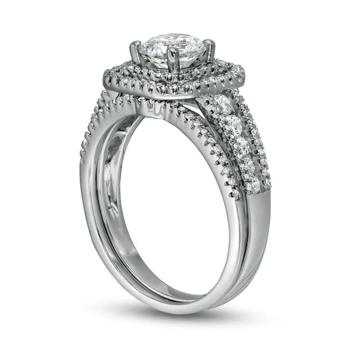 Goldia Rings 138 CT TW Natural Diamond Double Octagonal Frame MultiRow Bridal Engagement Ring Set in Solid 14K White Gold Goldia Rings 138 CT TW Natural Diamond Double Octagonal Frame MultiRow Bridal Engagement Ring Set in Solid 14K White Gold