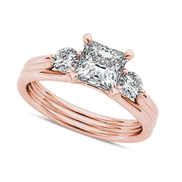 Goldia Rings 15 CT TW PrincessCut Natural Diamond Three Stone Engagement Ring in Solid 14K Rose Gold Goldia Rings 15 CT TW PrincessCut Natural Diamond Three Stone Engagement Ring in Solid 14K Rose Gold