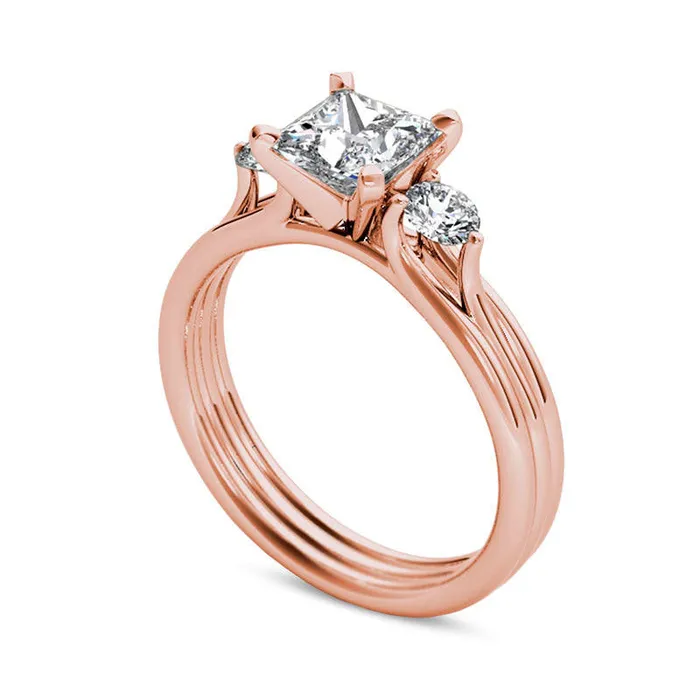 Goldia Rings 15 CT TW PrincessCut Natural Diamond Three Stone Engagement Ring in Solid 14K Rose Gold Goldia Rings 15 CT TW PrincessCut Natural Diamond Three Stone Engagement Ring in Solid 14K Rose Gold