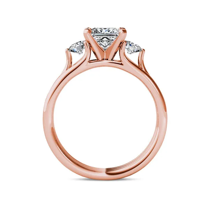Goldia Rings 15 CT TW PrincessCut Natural Diamond Three Stone Engagement Ring in Solid 14K Rose Gold Goldia Rings 15 CT TW PrincessCut Natural Diamond Three Stone Engagement Ring in Solid 14K Rose Gold