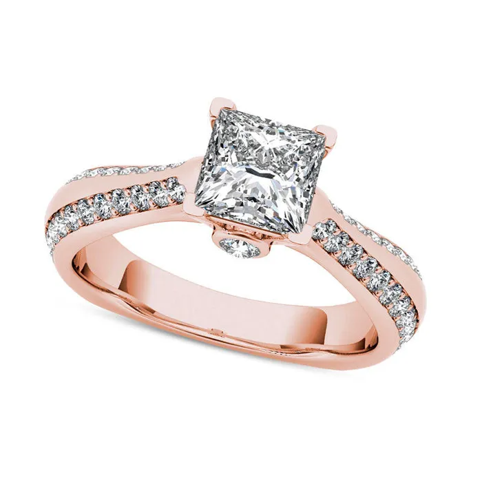 Goldia Rings 175 CT TW PrincessCut Natural Diamond Engagement Ring in Solid 14K Rose Gold Goldia Rings 175 CT TW PrincessCut Natural Diamond Engagement Ring in Solid 14K Rose Gold