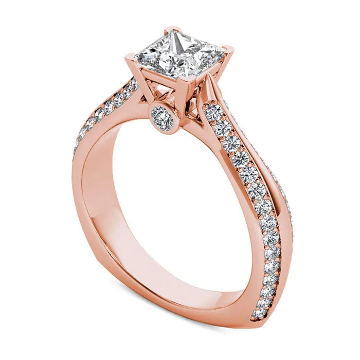 Goldia Rings 175 CT TW PrincessCut Natural Diamond Engagement Ring in Solid 14K Rose Gold Goldia Rings 175 CT TW PrincessCut Natural Diamond Engagement Ring in Solid 14K Rose Gold