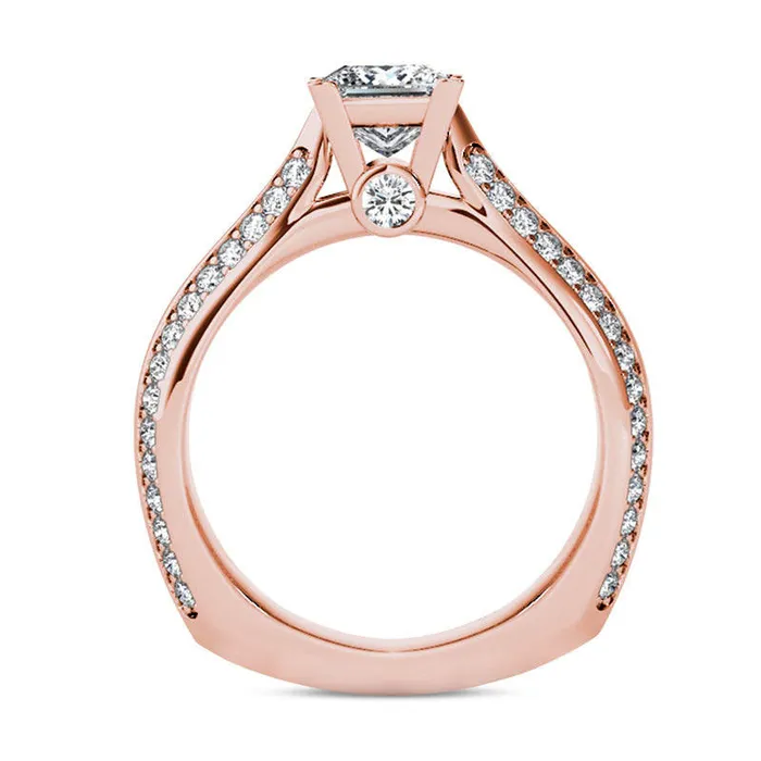 Goldia Rings 175 CT TW PrincessCut Natural Diamond Engagement Ring in Solid 14K Rose Gold Goldia Rings 175 CT TW PrincessCut Natural Diamond Engagement Ring in Solid 14K Rose Gold