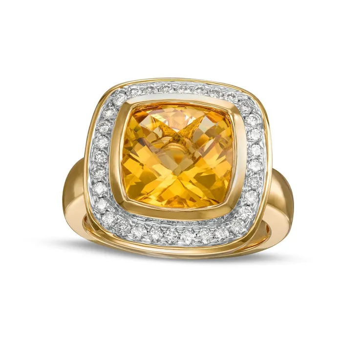 Goldia Rings 100mm CushionCut Citrine and 038 CT TW Natural Diamond Frame Ring in Solid 14K Gold Goldia Rings 100mm CushionCut Citrine and 038 CT TW Natural Diamond Frame Ring in Solid 14K Gold
