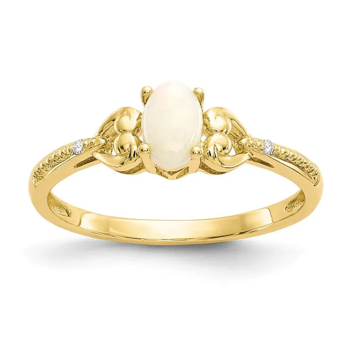 Goldia Rings 10K Yellow Gold Opal and Real Diamond Ring