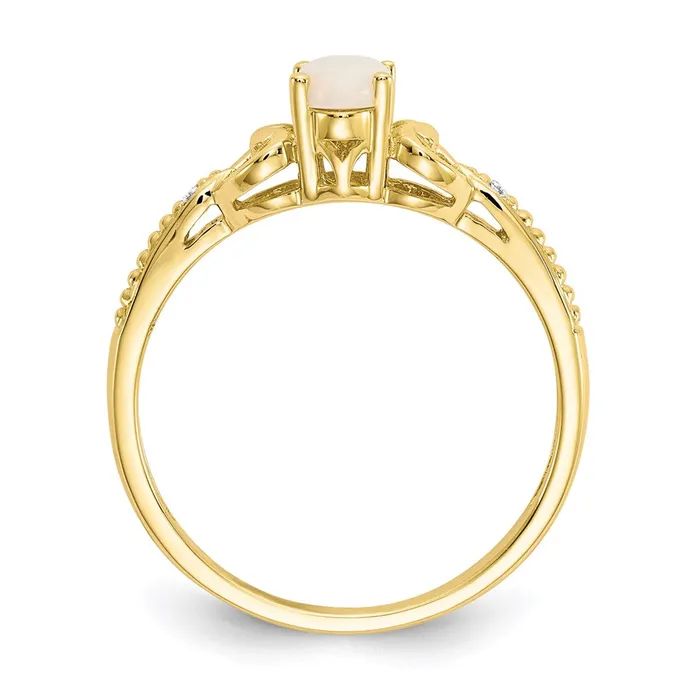 Goldia Rings 10K Yellow Gold Opal and Real Diamond Ring